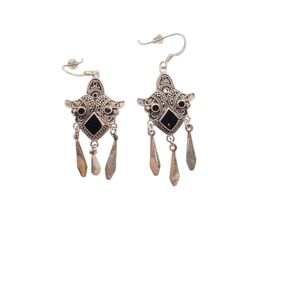 Pair of Vintage Sterling Silver-Onyx- Drop/Dangle Earrings Filligree Mask Face